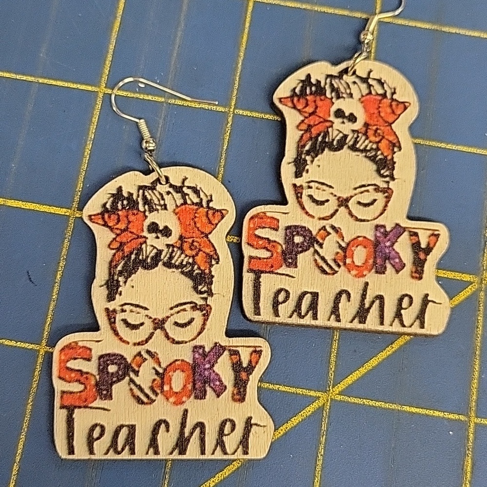 Spooky Teacher Wood Earrings School